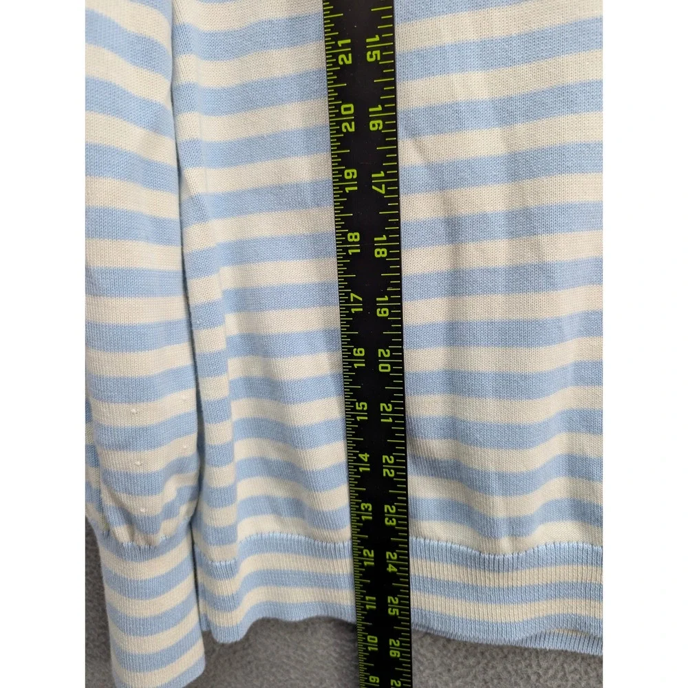 Talbots Striped V-Neck Sweater Womens XLP Blue White Cotton Knit Travel Vacation